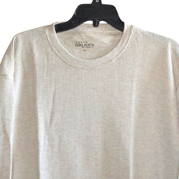 GALAXY BY HARVIC Men's Waffle Knit Thermal Shirt In Oatmeal Heather, Size XL - Picture 2 of 4